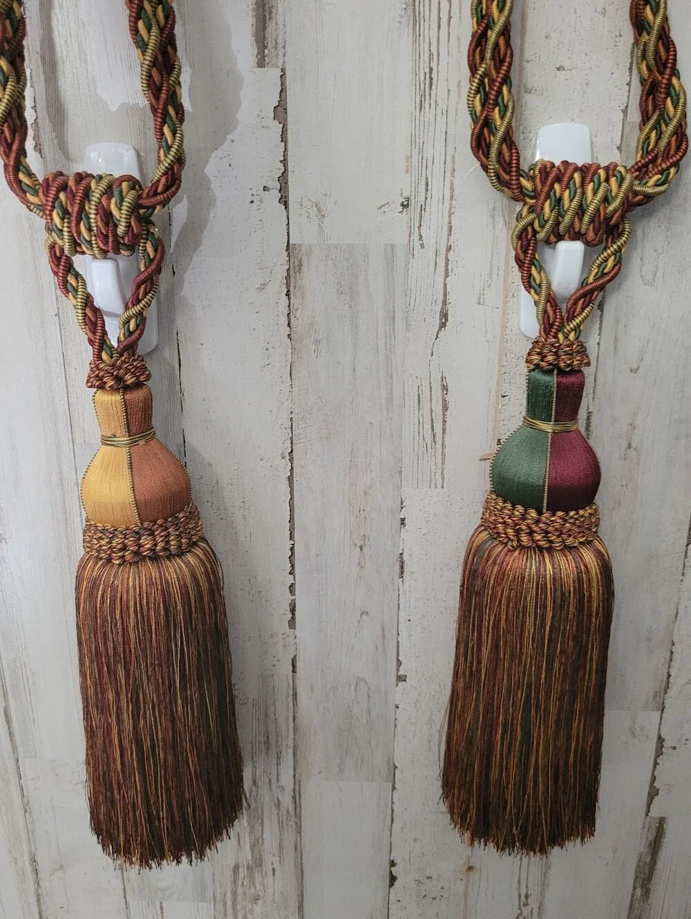 Two Large Elegant Drapery Corded Tassel Rope Tie backs
